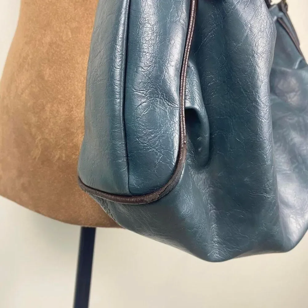Nine &co by Nine West leather slouchy hobo bag teal brown fairy grunge indie y2k